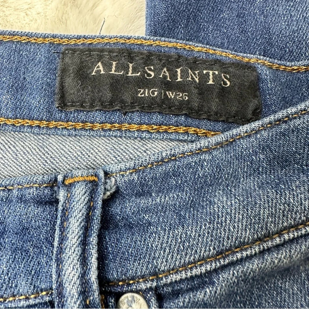 All Saints Zig Distressed Jeans Size 26 - Picture 3 of 5